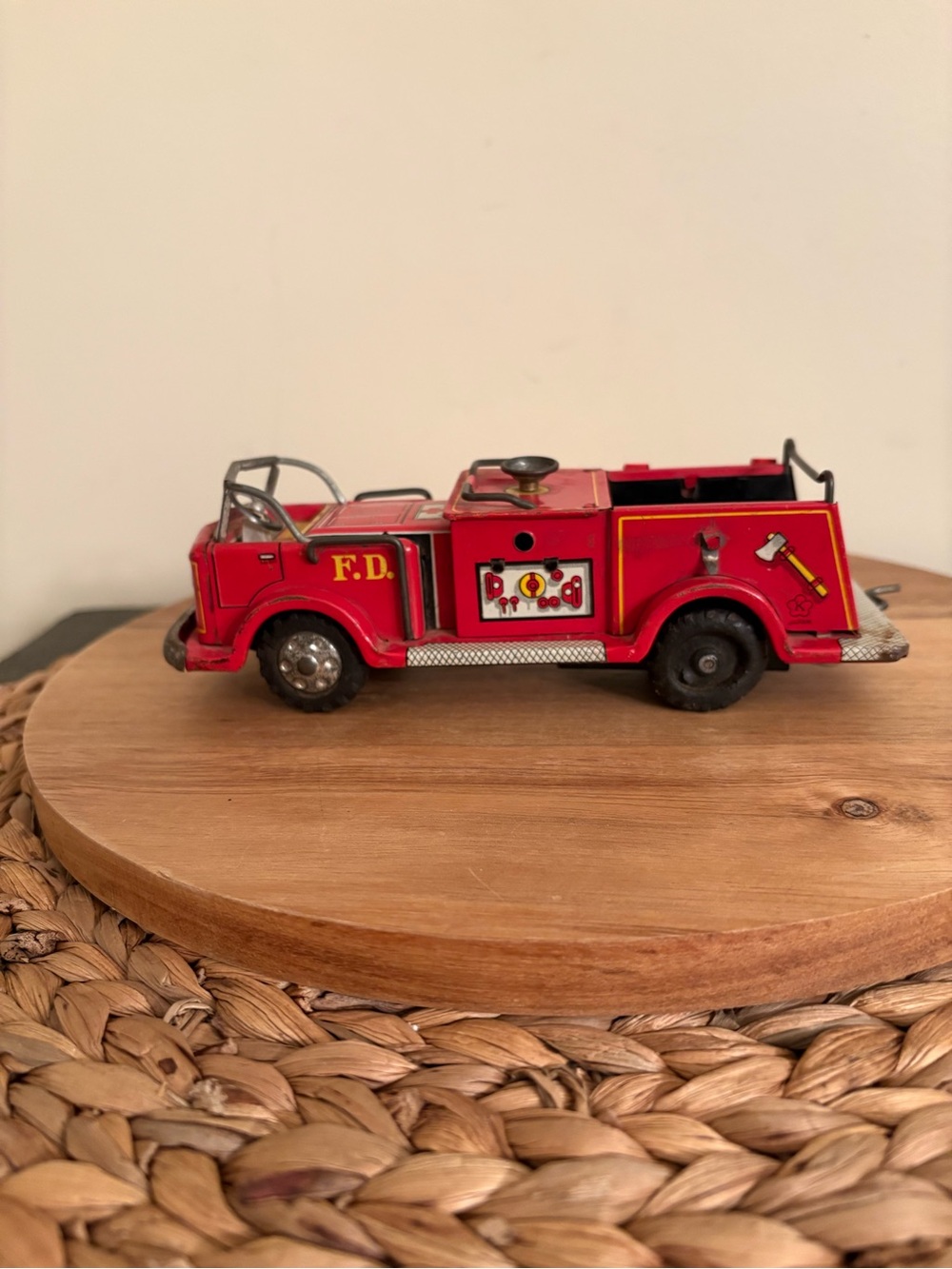 Vintage Japan Tin Fire Truck Toy Works